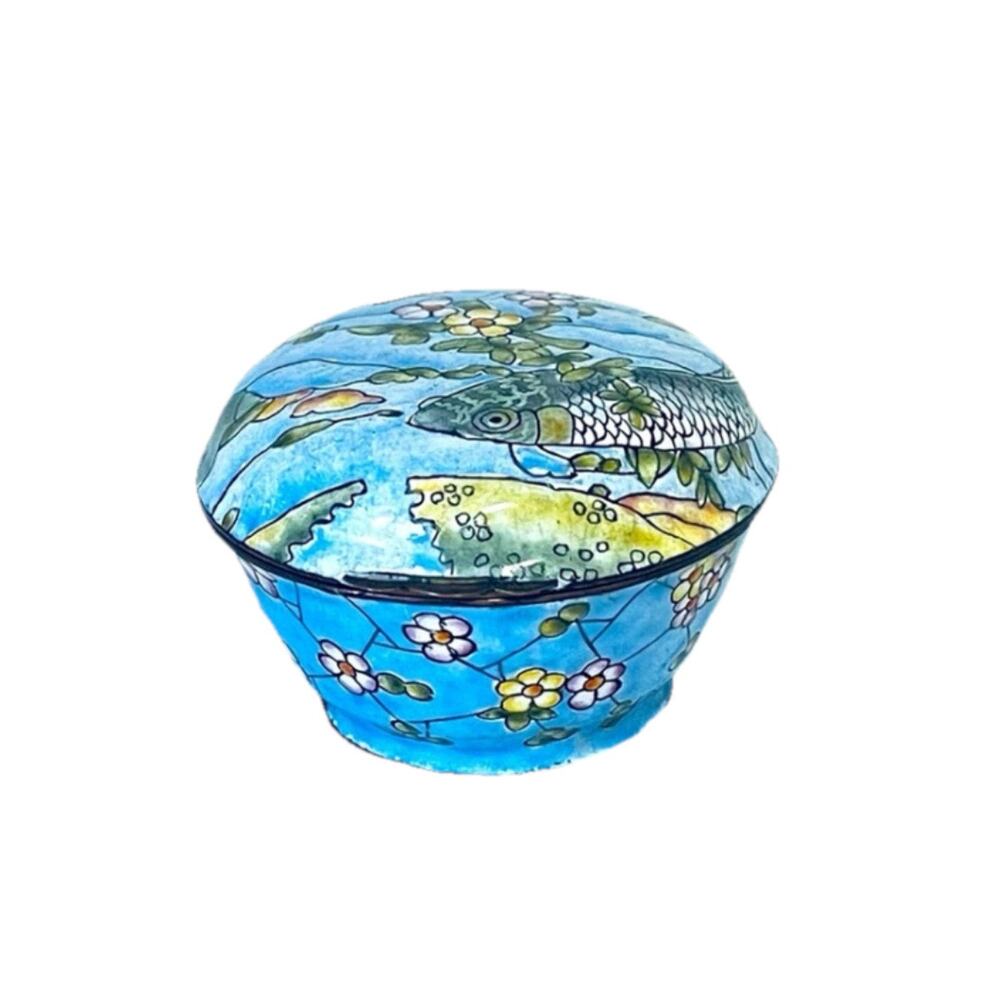 Trinket Box Chinemel Canton Enamel Copper Chinese Koi Fish Jewelry Asian Art